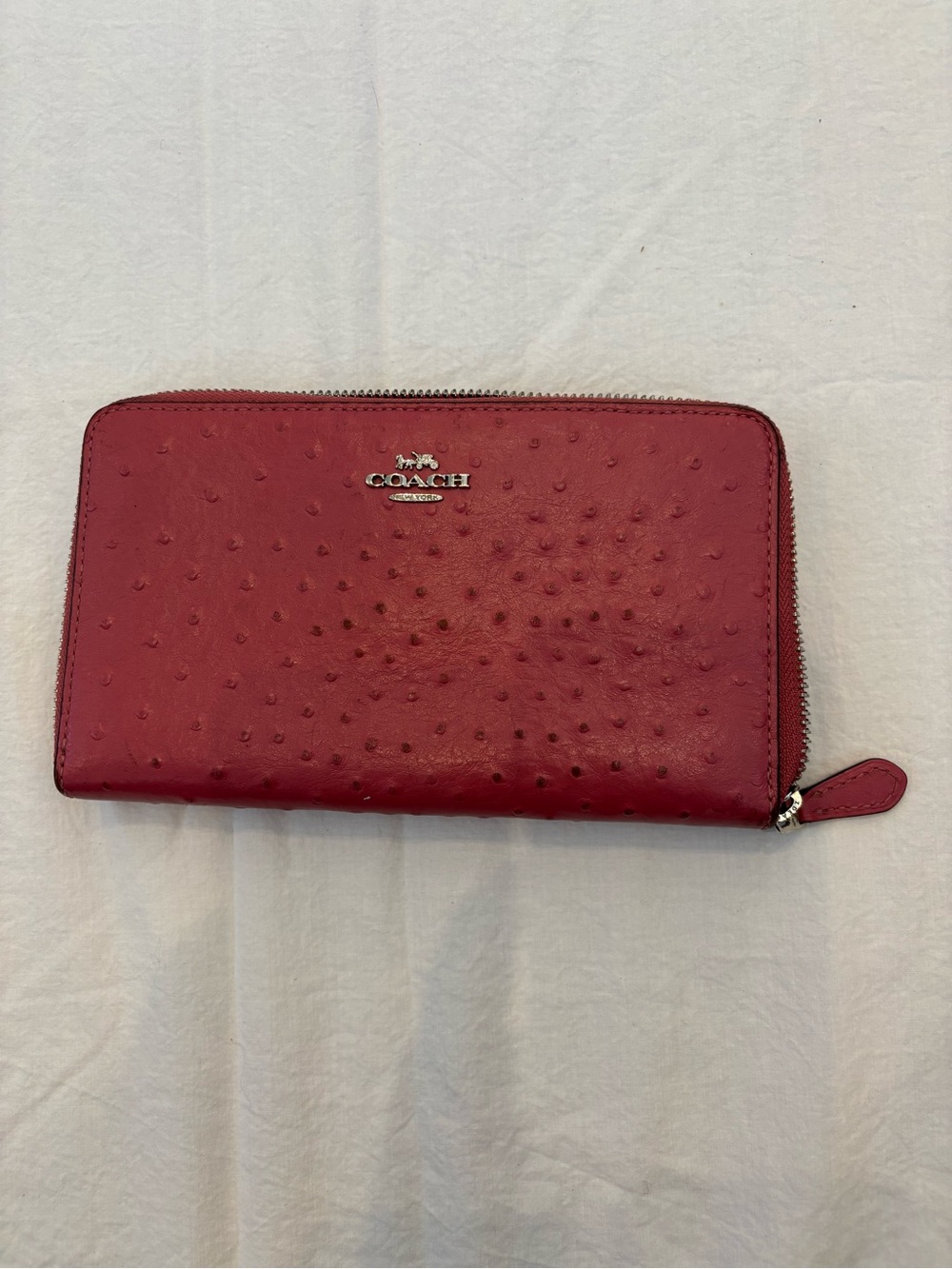 Coach Women's Full Zip Continental Wallet ostrich-embossed leather Vintage!!